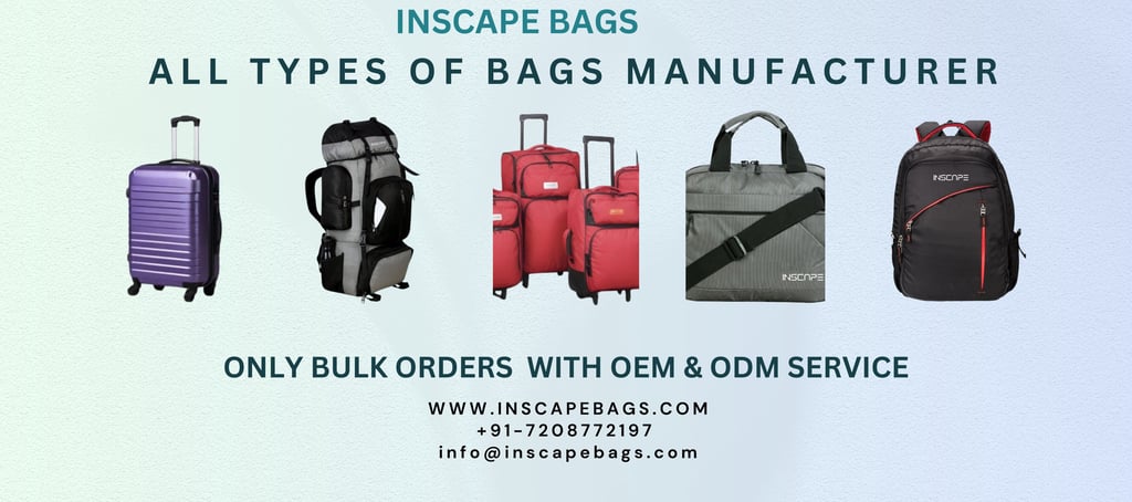 poster with trolley bags, trekking bags, school bags, and laptop bags , all types of bags manufacturers by inscape bags