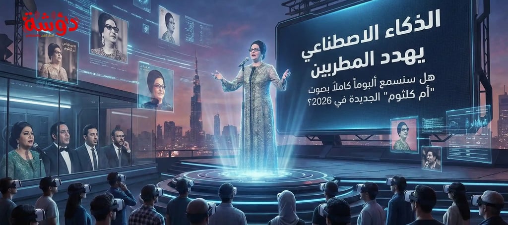 أم كلثوم مع عناصر الذكاء الاصطناعي وأيقونات موسيقية حديثة لألبوم 2026