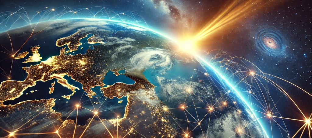 Terra vista do espaço simbolizando a busca pelo progresso e pela harmonia