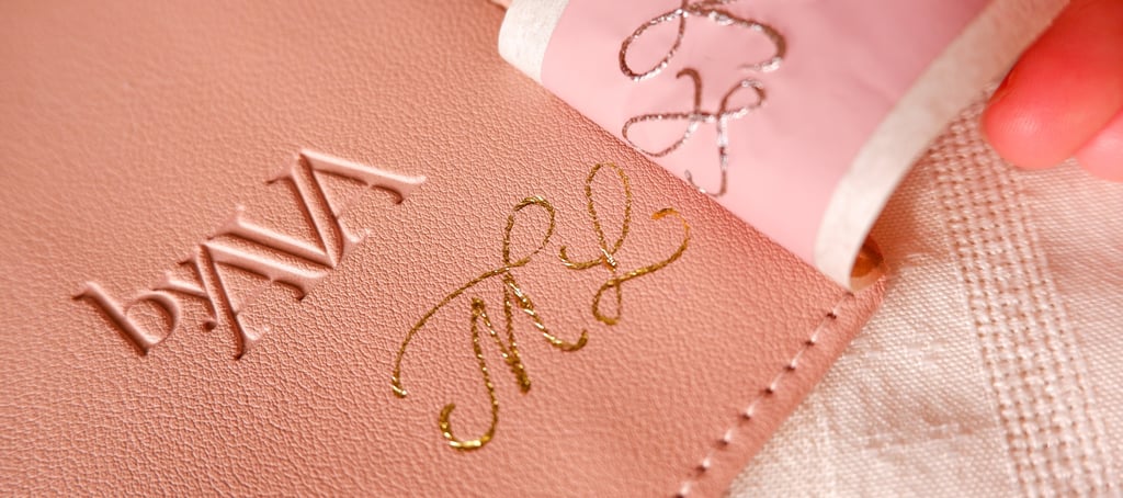 Hot foil stamped leather case with initials ML by NYC calligrapher Handwritten by Belle.