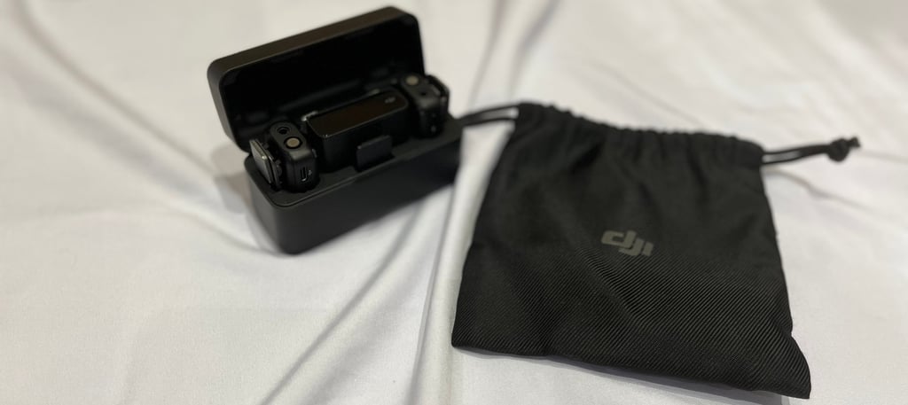 DJI microphone, charging case and bag