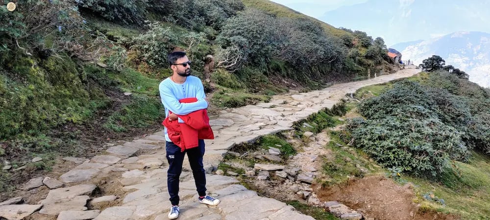 Trail leading to Tungnath Temple, Chopta, Uttarakhand Himalayas, alpine meadows and forests.