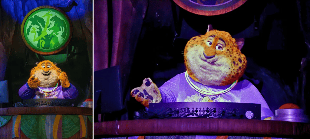 Officer Clawhauser animatronic inside the Tree of Life theater