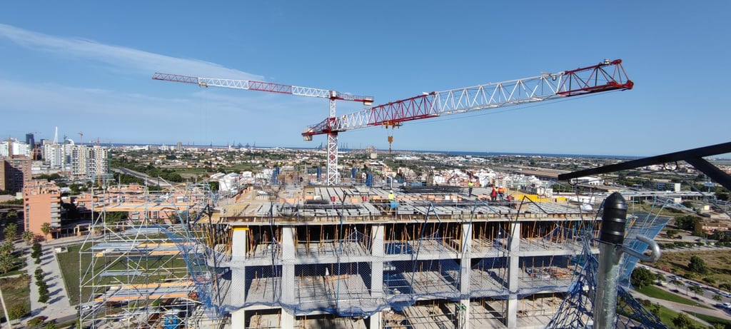 a crane is seen from the top of a building
