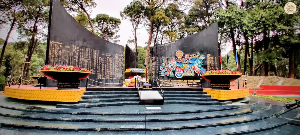 Dharamshala war memorial black marble walls.