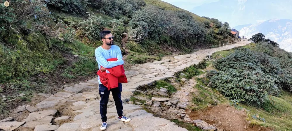 Trail leading to Tungnath Temple, Chopta, Uttarakhand Himalayas, alpine meadows and forests.