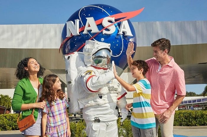 Family visiting Kennedy Space Center Florida