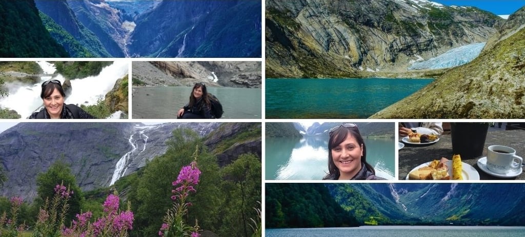 Diversas fotos da autora no Glaciar Briksdal, Olden, Noruega.