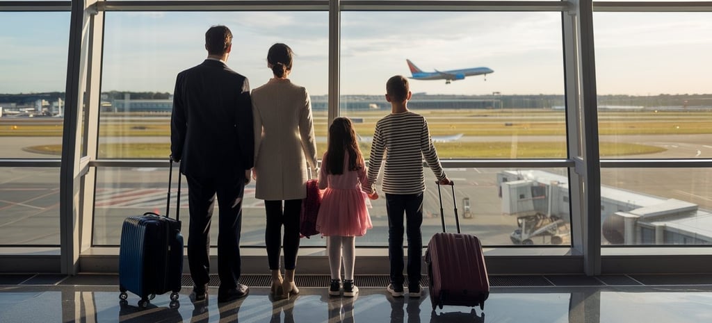 a family looking out at the airport
