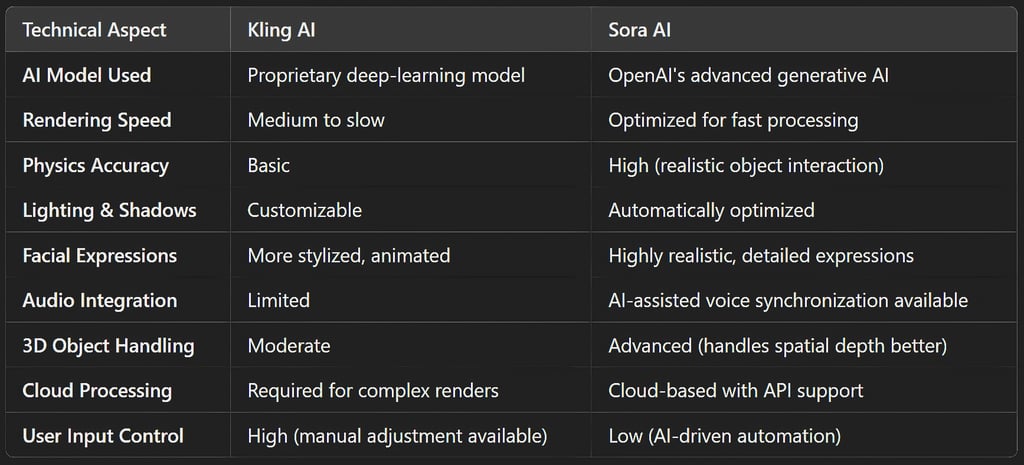 Kling AI and Sora AI: Technical Comparison