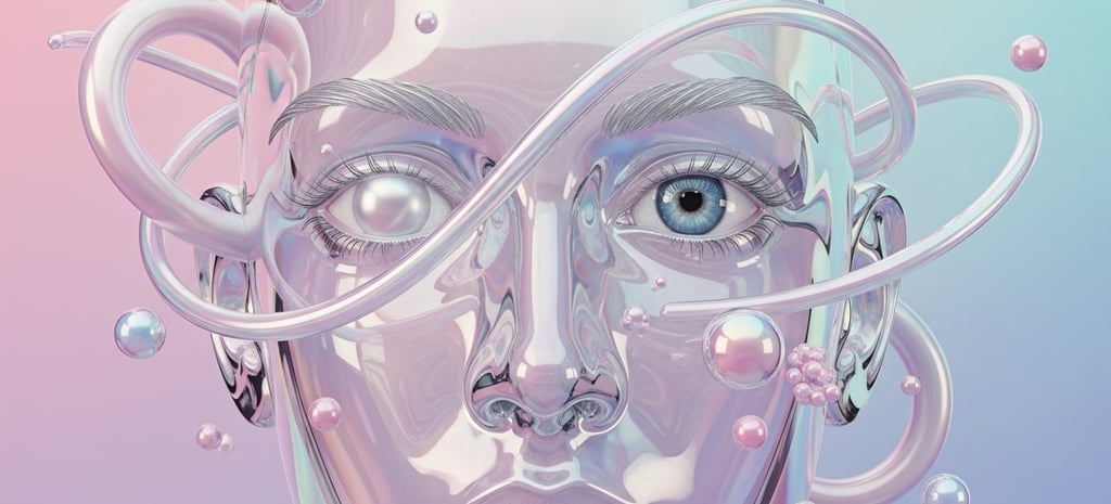 a digital art work of a woman's face with a futuristic headpiece