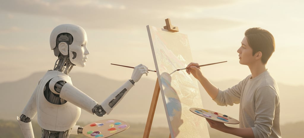 a robot that is standing next to a robot