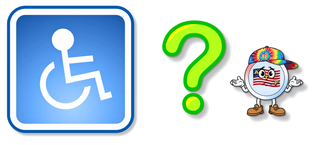 Access icon, green question mark, and the ATF mascot shrugging, questioning Disney's Disability Access Service rules