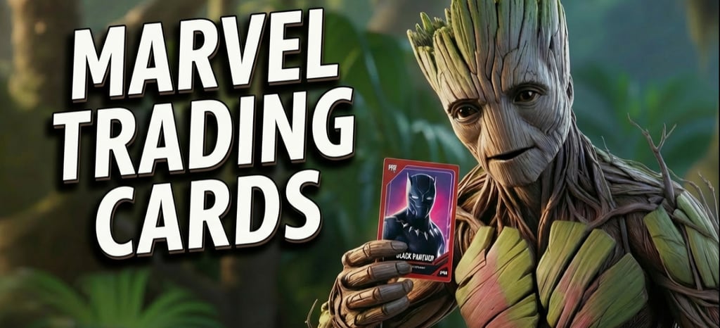 Groot holding a Black Panther trading card