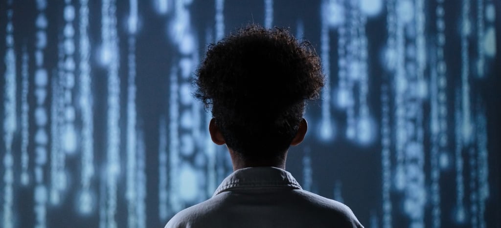 a person standing in front of a large screen with a large screen-ai integrated digital marketing