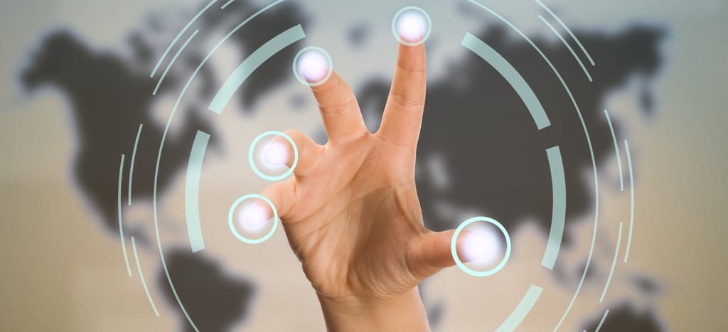 a person holding up a peace sign with a world map in the background-Ai-Integrated Digital Academy