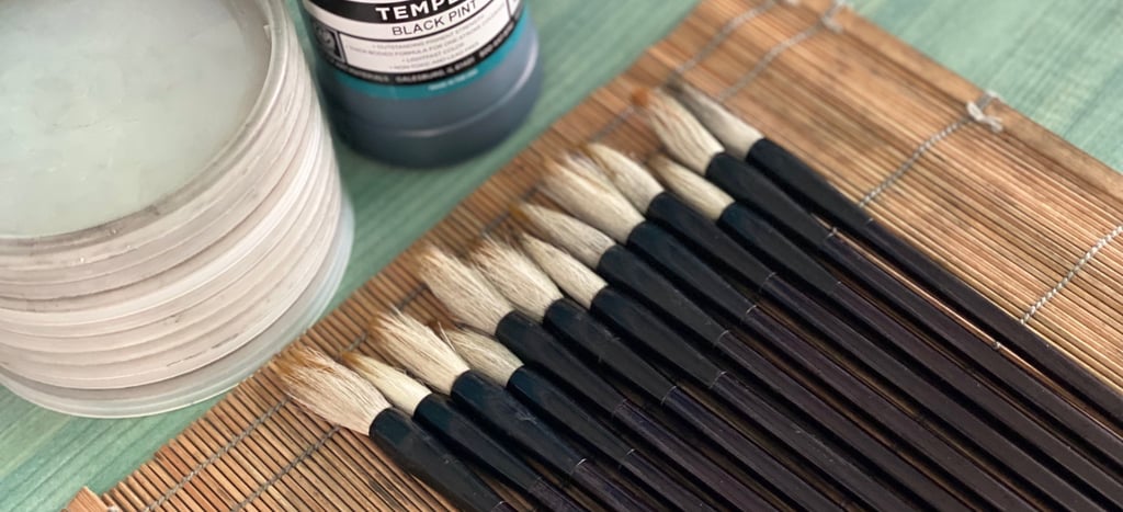 goat hair paint brushes and tempera paint