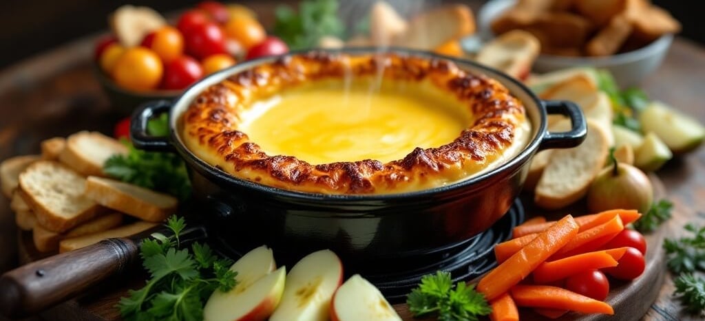 baked Fondue in bowl with vegetables