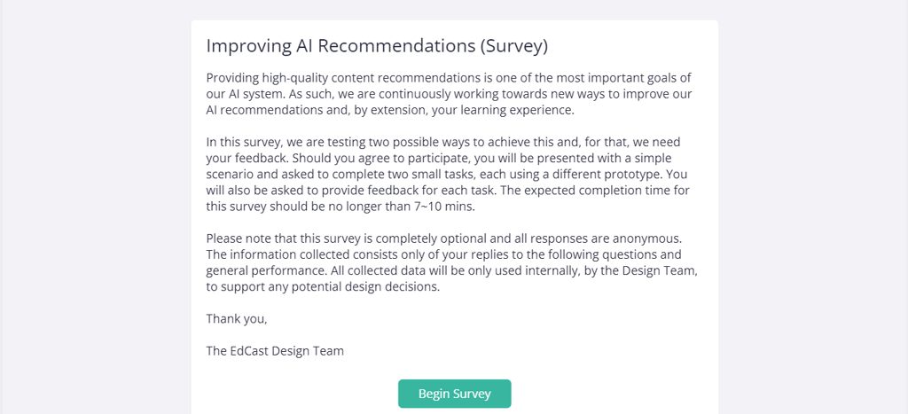 "survey" start