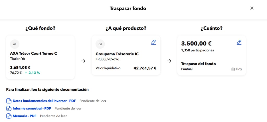 confirmación traspaso de fondos de inversión en myinvestor