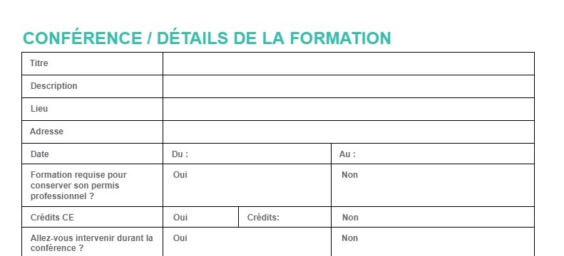 Modèle de fiche de demande de formation en entreprise