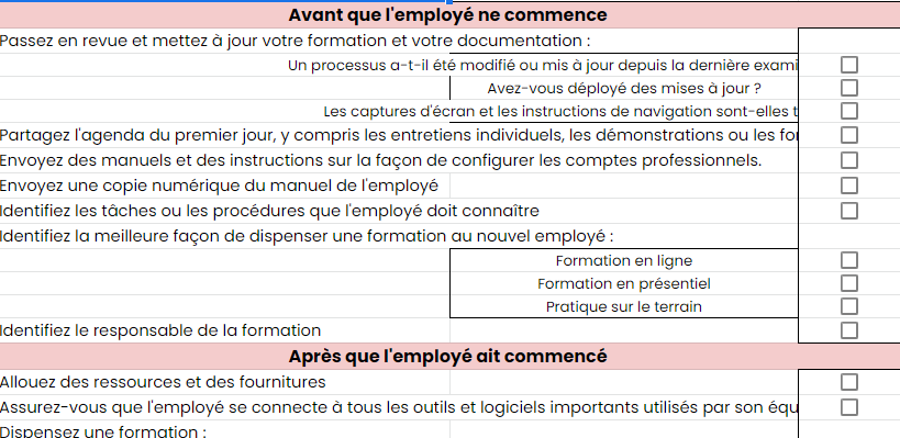Plan de développement des compétences : modèle checklist de formation d’un nouvel employé