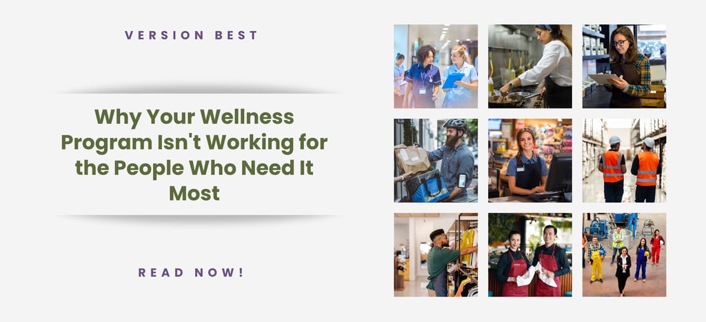 Article graphic about employee wellness programs featuring a collage of diverse essential workers.