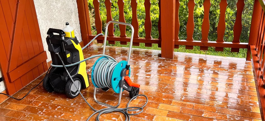 a hose cleanerer on a deck deck