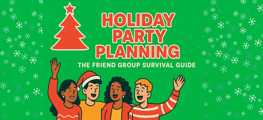 Group of young friends planning a holiday party together in a festive setting with decorations.