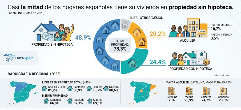 Infografía de la Propiedad sin Hipoteca en España: Radiografía del Mercado de Vivienda