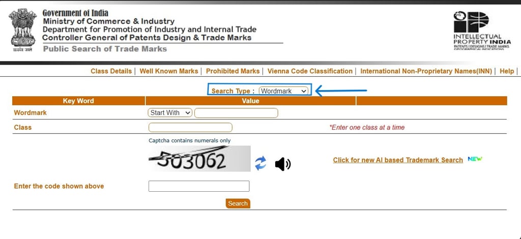 official ip india trademark search portal