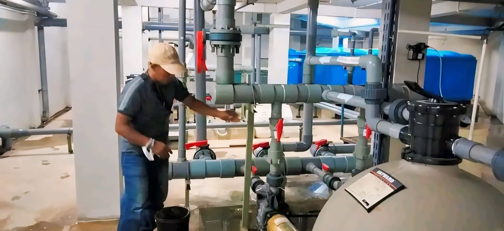 Pengecekan instalasi dan jalur jalur kolam renang oleh teknisi dayanapool.