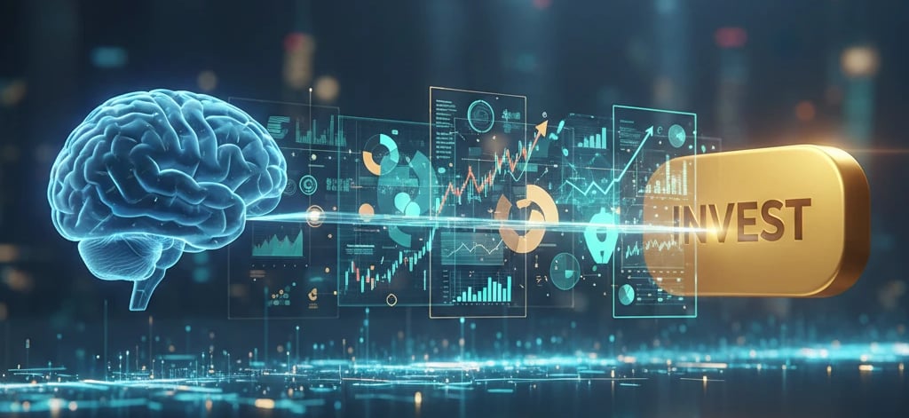 Conceptual 3D illustration of a bridge made of icons and data charts connecting psychological insigh