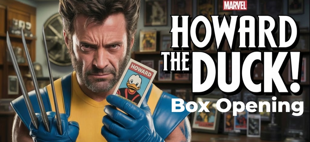 Wolverine holding a Howard the Duck card.