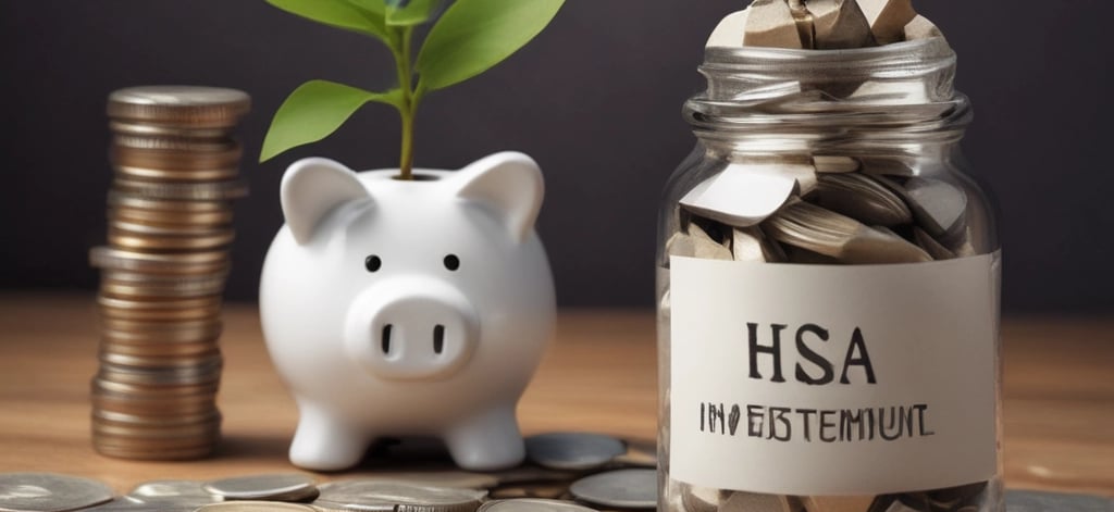 a man holding a jar with a savings label on it
