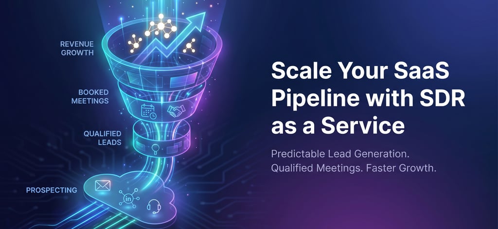Digital sales funnel graphic for SaaS pipeline growth using SDR as a service and lead generation.