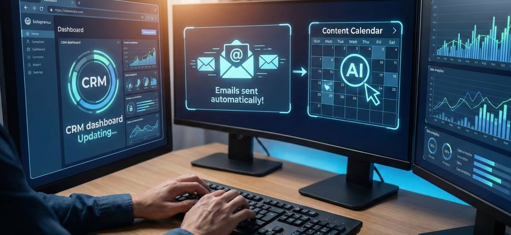 AI and automation tools helping a solopreneur manage CRM, outreach, and analytics without a team