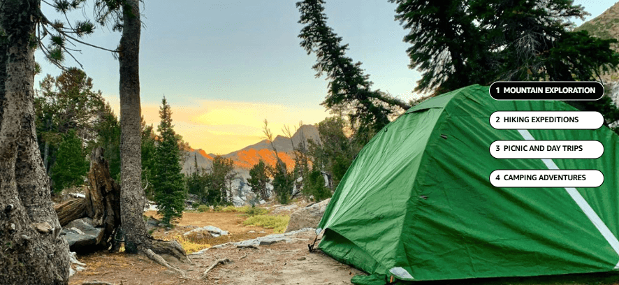 Green Clostnature tent by the mountains