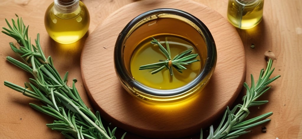 Rosemary oil applied to scalp to support natural hair growth and thinning hair