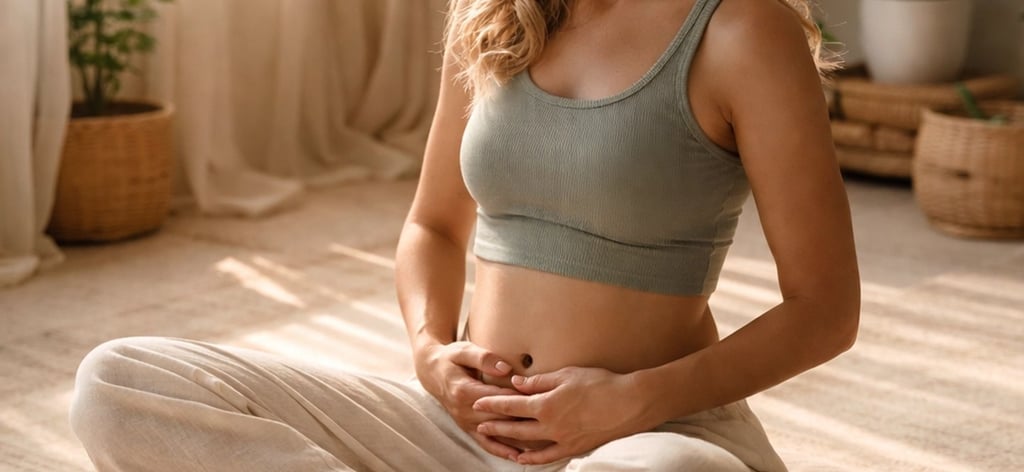 a pregnant woman sitting on a pillow on a floor