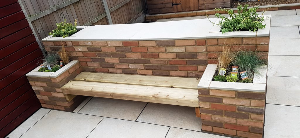 Colourful Garden Makeover Brick Seating Planer Bar New Lawn