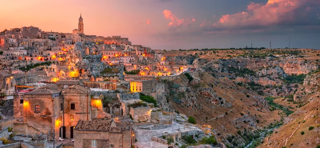 Ancient stone houses and cave dwellings of Matera Sassi in Southern Italy UNESCO site