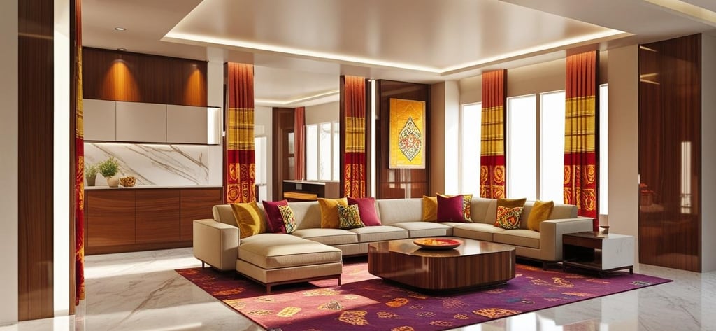 a living room with a couch and a rug