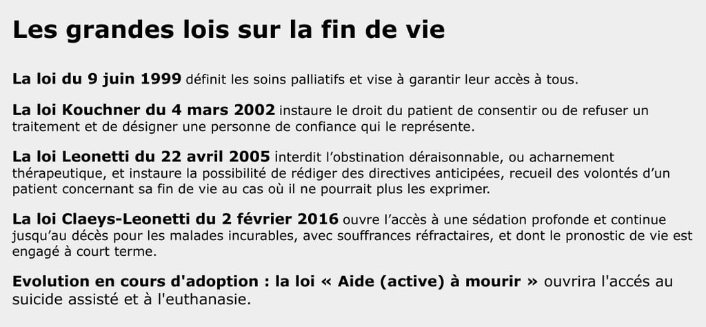 Les grandes lois sur la fin de vie en France