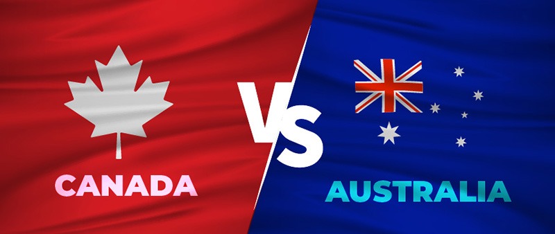 Canada vs Australia flags illustrating the comparison of study abroad destinations for Indianstudent