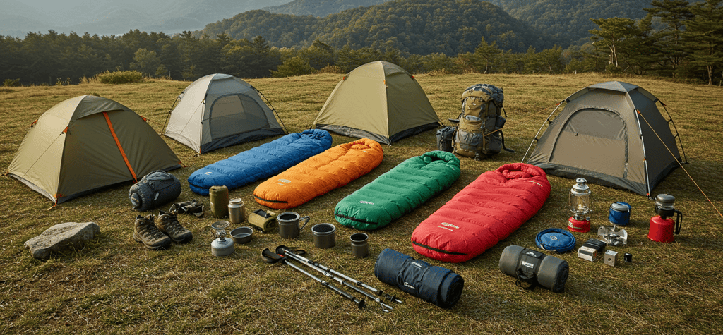 Gear up with sleeping bags, tents, hiking shoes, backpacks, lanterns, sleeping mat and cookware