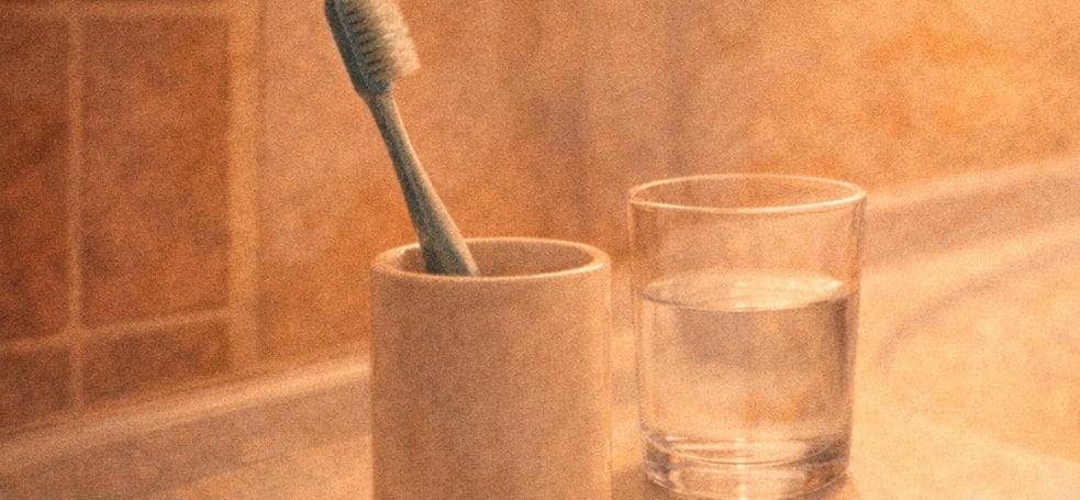 Cepillo de dientes y vaso de agua símbolo de apilar hábitos