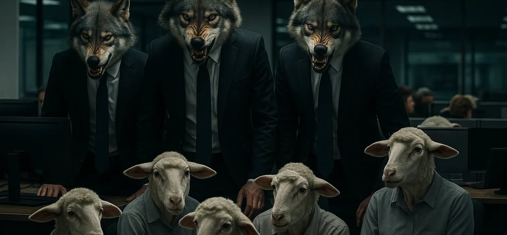 Wilk wśród owiec w środowisku korporacyjnym – metafora manipulacji, konformizmu i ukrytej dominacji