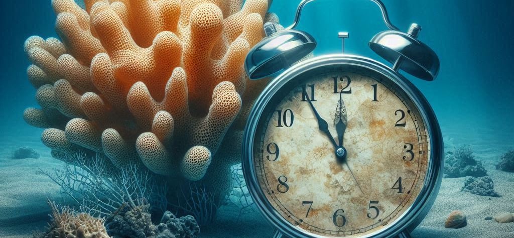 Seabed - sponges and a clock simulating time.