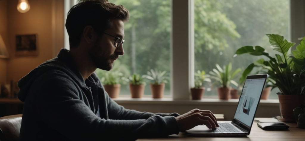 a man sitting at a table with a laptop computer